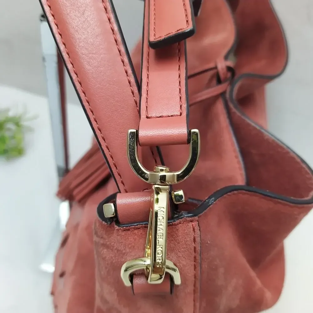 Michael Kors Vivian Cinnamon Red Suede Leather Tassel Hobo Shoulder Bag - $398